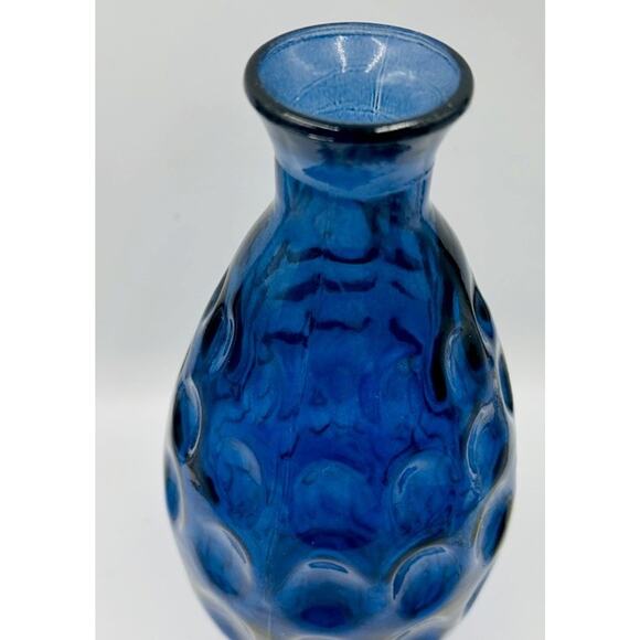 Vtg Vidrios San Miguel VASE Colbalt Blue Thumbprint 100% Recycled Glass 12”Spain - Picture 5 of 8